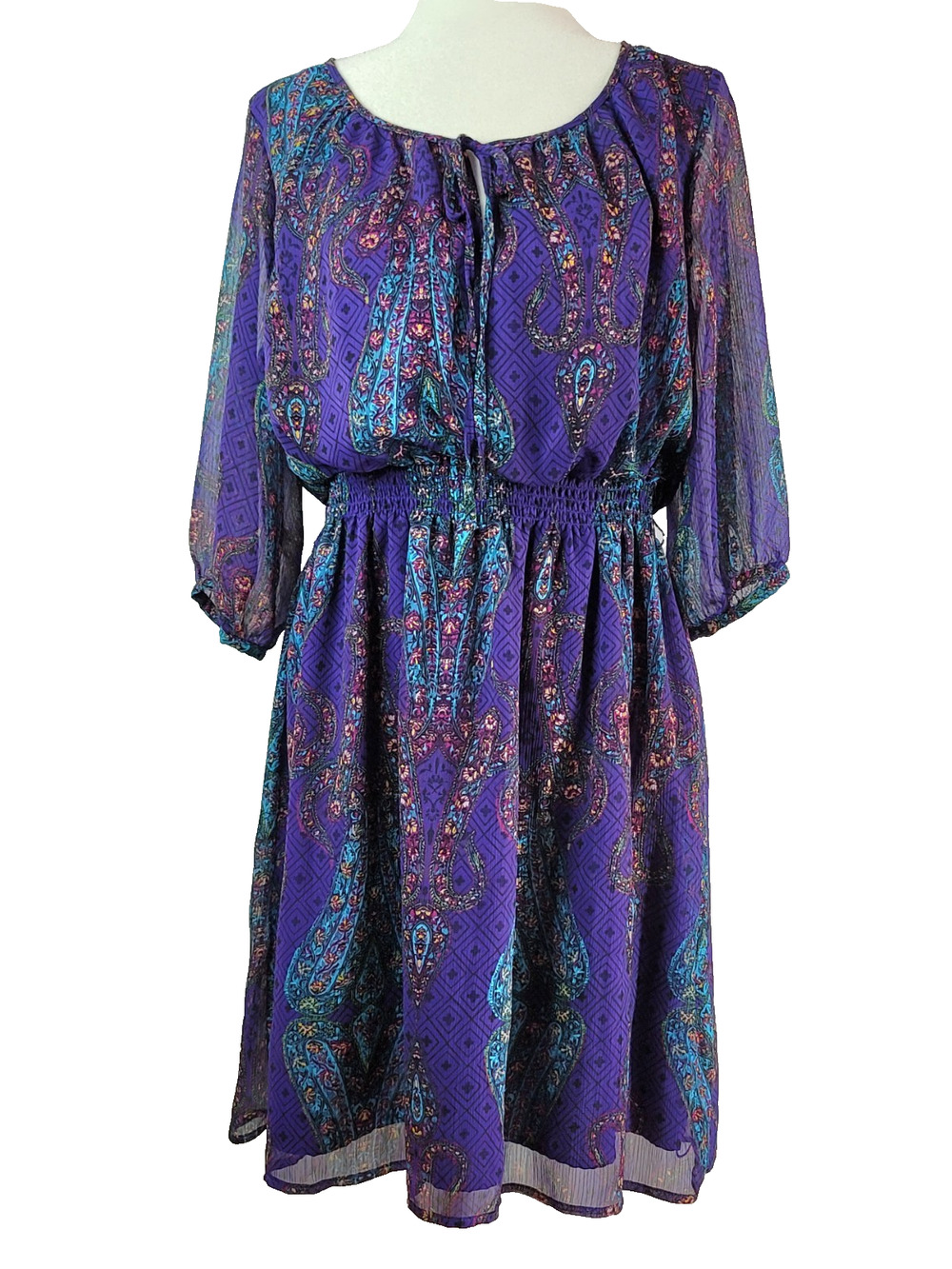 NICOLE by Nicole Miller Vibrant Purple Paisley Chiffon Blouson Dress Size 16